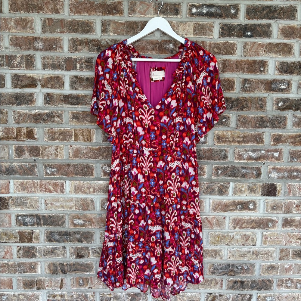Anthropologie Robin Tiered Mini Dress Raspberry Color Large - Picture 2 of 7